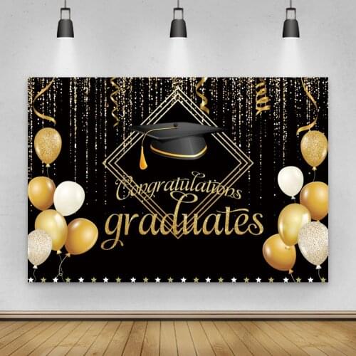 Laeacco Congratulations 2021 Graduation Party Decor Poster Gold Balloon Ribbons Black Photography Backdrop Vinyl Background