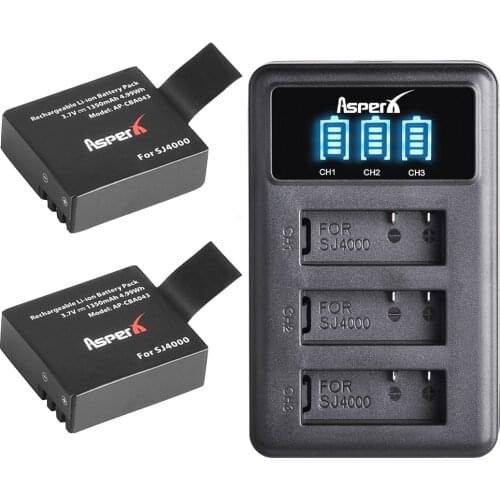2Pcs SJ4000 PG1050 Battery Bateria + LED 3Slots USB Charger for SJCAM SJ4000 SJ5000 EKEN M10 4K H3 H8 H9 GIT-LB101 GIT PG900
