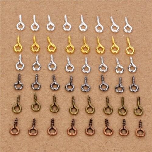 200pcs 7Colors Gold Silver Rhodium 4x9mm Small Tiny Mini Eye Pins Eyepins Hooks Eyelets Screw Threaded Silver Clasps Hooks