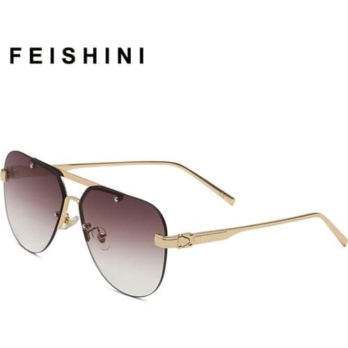 FEISHINI Fashionable and high-end Rimless Sunglasses Men 2021 Trendy Pilot Womens Eyewear UV Protector Blue Gradient Glasses