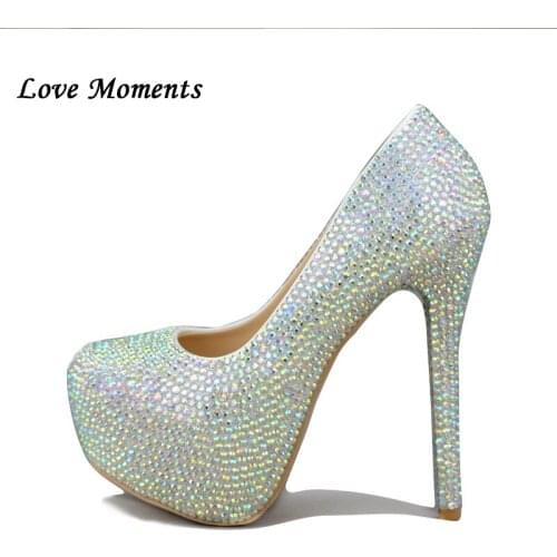 Fashion handmade crystal wedding shoes colorful rhinestone high-heeled shoes sparkling diamonds bride shoe big size shoe woman
