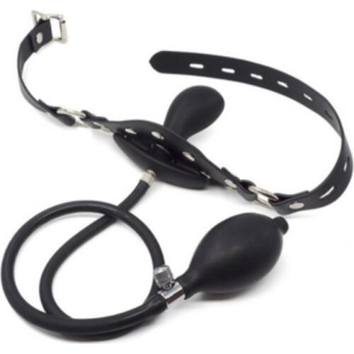 Inflatable Penis Gag Open Strap On Mouth Gag Oral Dildo Plug BDSM Bondage Fetish Slave Restraints Adult Sex Toy For Couple Flirt