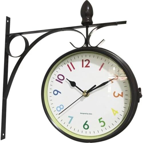 Retro Hanging Wall Clock Creative Double Sided Outdoor Garden Rustic Art Wall Clocks Wrought Iron Duvar Saati Home Decor EA50ZB