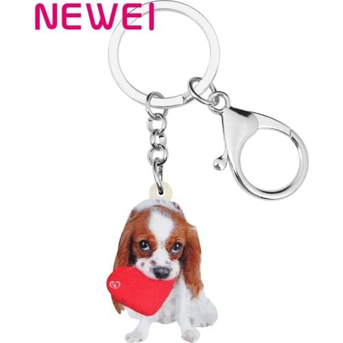 NEWEI Acrylic Valentines Day Cavalier King Charles Spaniel Dog Key Chains Ring Bag Car Purse Keychain For Women Girl Teen Gifts
