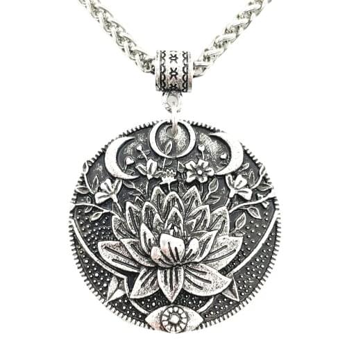 Nostalgia Lotus Flower Eyes Moon Necklace Women Accessories Mandala Pendant Meditation Spiritual Yoga Indian Jewelry Christmas