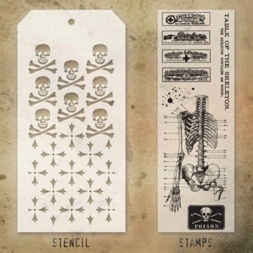 2021 New Halloween Skeleton Retro Clear Stamps and Stencil For DIY Making Paper Greeting Card Scrapbooking No Metal Cutting Dies