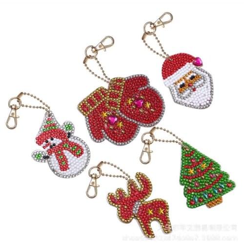 New 5pcs /lots 5D Diamond Cartoon Keychain DIY Set Diamond Painting Christmas Diamond Embroidered Mosaic Christmas Gift