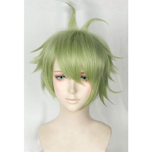 Anime Danganronpa V3:Killing Harmony Rantaro Amami Cosplay Wig Short Light Green Heat Resistant Synthetic Hair Wigs + Wig Cap