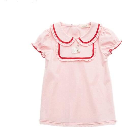 Spring Summer New Girl Side Slit Princess Dress Swan Pattern Girls Dress Pearl Decoration Girl Children Kids Costume 5-6Y