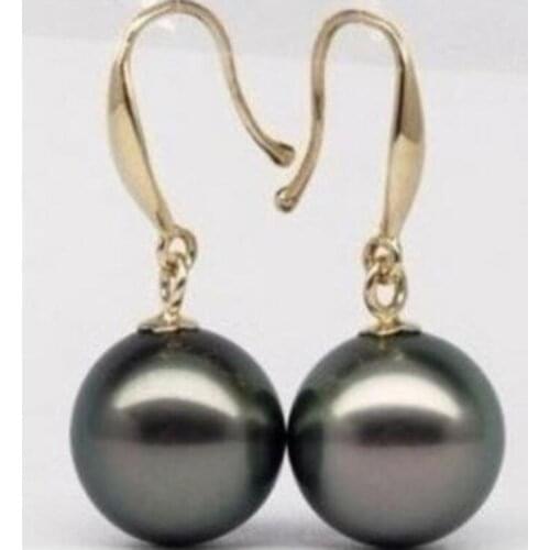 GENUINE 9-10MM GOLD MARKED AAA BLACK TAHITIAN pearl Earrings 14 YELLOW