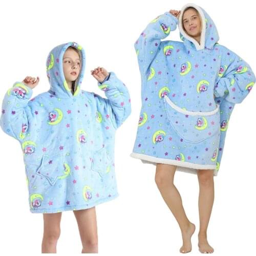 Family Matching Outfits Sweatshirt Blanket Hooded Fleece Warm Pullover Outdoor Wearable Blankets Height Parent-Child Clothes