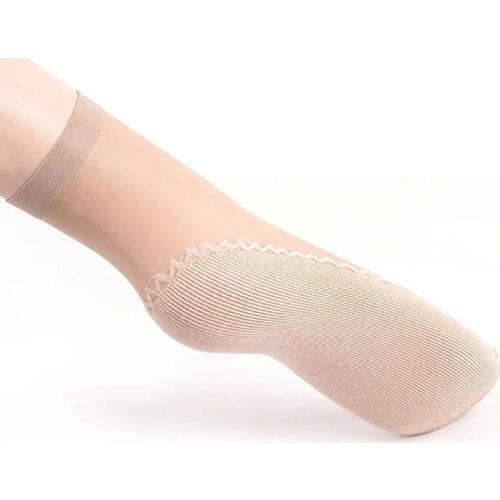 Thin Velvet Silk Women Spring Summer Socks Breathable Transparent Cotton Bottom Wicking Splice Non-Slip Short Sox