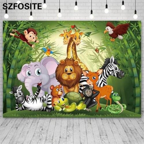 Spring Forest Zoo Lion Elephant Background Baby Show Party Children Birthday Table Decoration Photography Photo Vinyl Backdrop