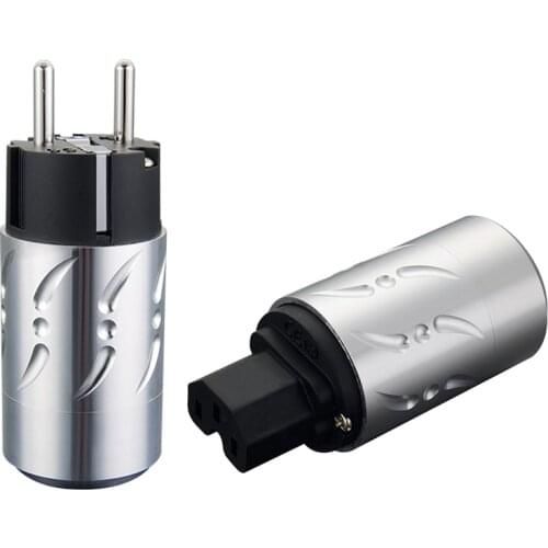 Viborg VE502S+VF502S Silver plated power plug with IEC plug Aluminum alloy 99.998% copper EU power plug