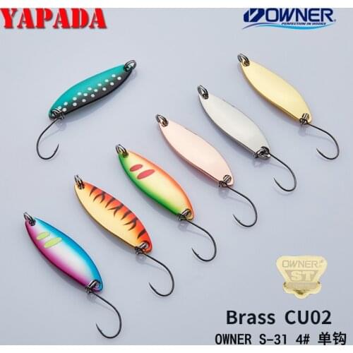 YAPADA Brass spoon CU02 4.3g/5.3g/7g 43X13mm OWNER Single Hook Multicolor Metal Spoon stream Fishing Lures Trout