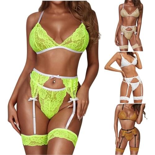 Women Bra Lace Lingerie Sleepwear G-string Pajamas Garter Women Sexy V Neck Seamless Backless Bra Set Push Up Bra Lingerie NEW