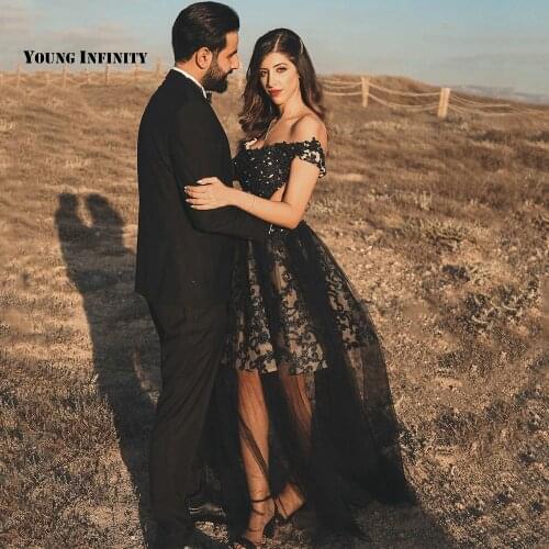 Elegant Off the Shoulder Black Short Prom Dress with Tulle Skirt Sexy Beaded Crystals Appliques Girl Formal Party Gown