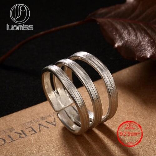 925 Sterling Silver Thai Handmade Three Lines Ring Open Ring for Women Jewelry Gift