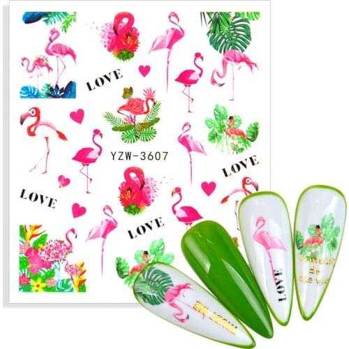 1pcs Nail Stickers Water Transfer Sticker Cartoon Flamingo Cute Zebra Animal Flowers Designs Nail Art Slider Manicure Decoration