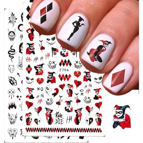 3D Joker Poker Nail Design Self-adhesive Stickers Anime Aesthetic Spooky Printing Sliders For Nails Manicure Charms Decal BEF794