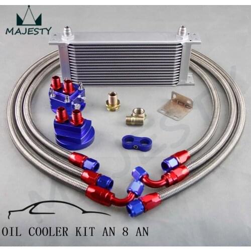50mm 16 Row AN-8/AN8 Engine Transmission Oil Cooler + Filter Relocation Kit BL