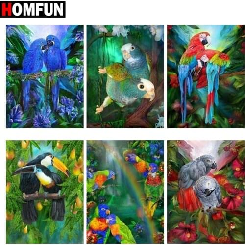 HOMFUN Diamond Painting "Parrot forest flower" Cross Stitch Custom Photo Diamond Embroidery Square Round Drill Home Decor
