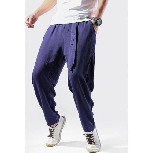 5XL Spring Men Sweatpants Linen Loose Harem Bloomers Baggy Sport Pant Jogger Running Casual Athletic Gym Pant Trouser Sportswear