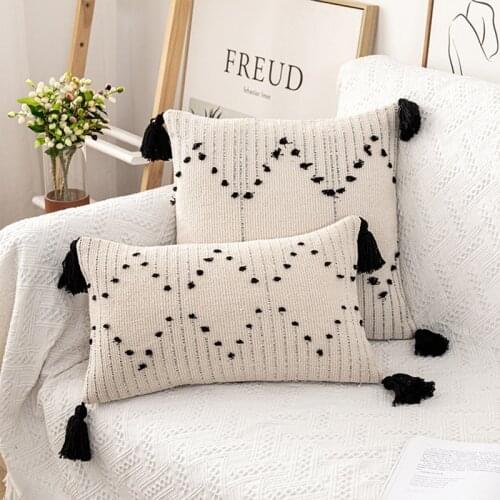White Black Tassels Geometric Cushion Cover 45x45cm/30x50cm Pillow Cover Woven Boho Decor Square Pillowcase for Living Room