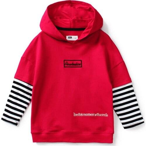 4-13 years old boys girls spring autumn hooded jacket striped stitching long-sleeved loose Korean version quality child clothing