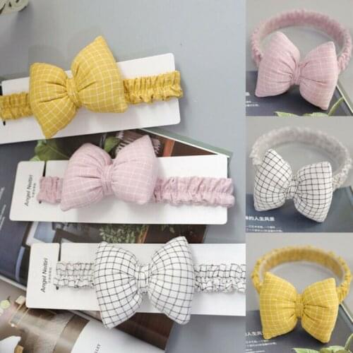 Toddler Girls Baby Turban Lattice Headband Hair Band Bow Accessories Headwear Gingham