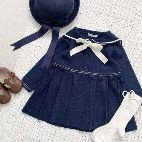 Autumn Winter Navy Wind Kids Baby Girls Dresses For Girls Dresses Kids Girl Dress Girls Long Sleeve Pure Color Dress