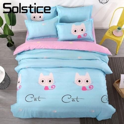 Solstice Home Textiles Lovely Cat Girls Bedding Sets Pink Bed Sheet Duvet Cover Pillowcase Kids Childs Teens Bed Linen King Twin