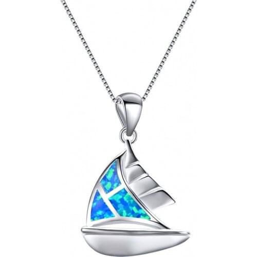 FDLK Unique Sailing Boat Blue Fire Opal Pendant Necklace Glamour Women Wedding Party Jewelry Necklace Valentines Day Gift