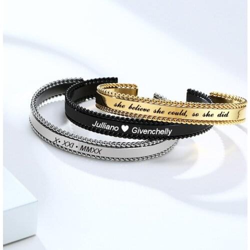 CUSTOM CUFF BRACELET BANGEL WITH TWIST STAINLESS STEEL LINK OPENABLE PERSONAIZED WOMEN INSPIRATION GIFT