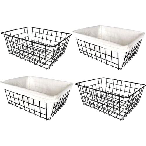 Wire Storage Baskets, 4 Pack Metal Household Organizer, Refrigerator Bin with Handles, for Pantry, Freezer, Kitchen