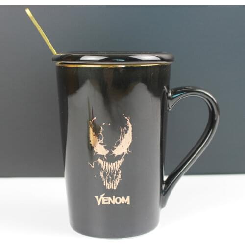 Creative Gold side 360ml Super Hero Theme Coffee / Milk / Tea Mugs Cup, Office Europe Style Water Cup With Cover And Spoon