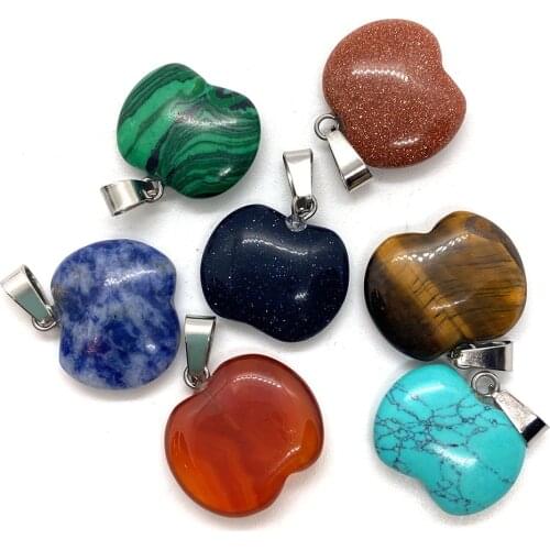 Natural Stone Pendant Sandstone Lapis Lazuli Topaz Amethyst Apple-shaped Pendant DIY Necklace Earring Accessories 5 Pieces