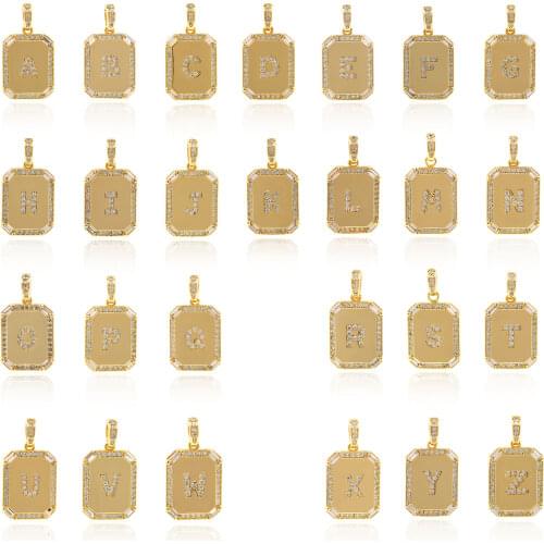 CZ Micro Pave Square Capital Letter Pendant Name Charm Is Suitable For Necklace Bracelet Earring Making Supplies 25x13.5x2 MM