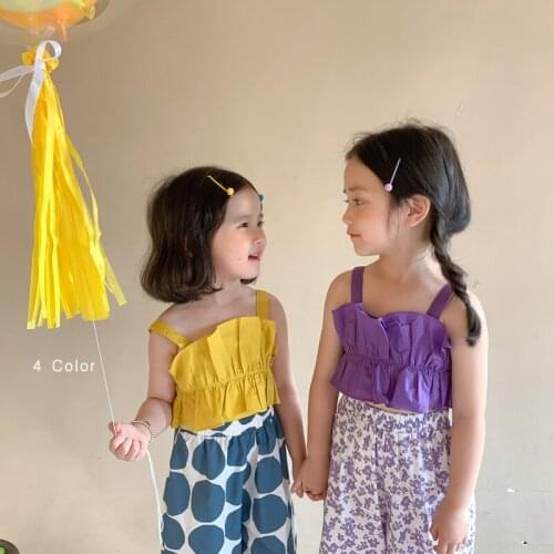 2 3 4 5 6 7 Y Baby Girls Sling Shirts 2021 Summer Toddler Fashion Solid Sleeveless Tops Kids Clothes Girls Korean Sling T-shirt