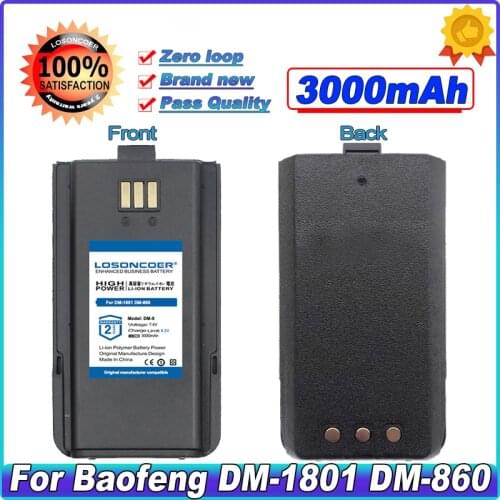 LOSONCOER 3000mAh DM-1801 DM-1701 Battery For Baofeng DM-1801 DM-860 DM1701 DMR Walkie Talkie Battery