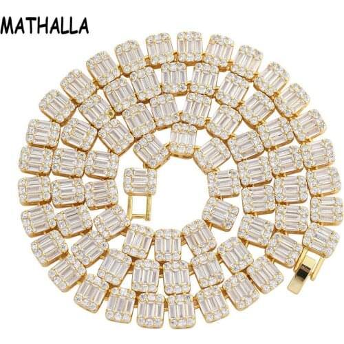 MATHALLA 9mm Bling Ladder Square Zircon Hip Hop Necklace Iced Out Gold Silver Charms Tennis Chain Necklace Jewelry For Gift