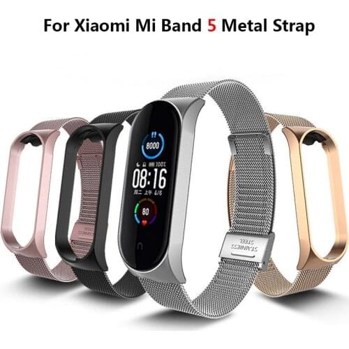 Metal Bracelet Watchstrap For Xiaomi Mi Band 5 Stainless Steel Smart Watch Strap For Mi Band 5 Wristbands