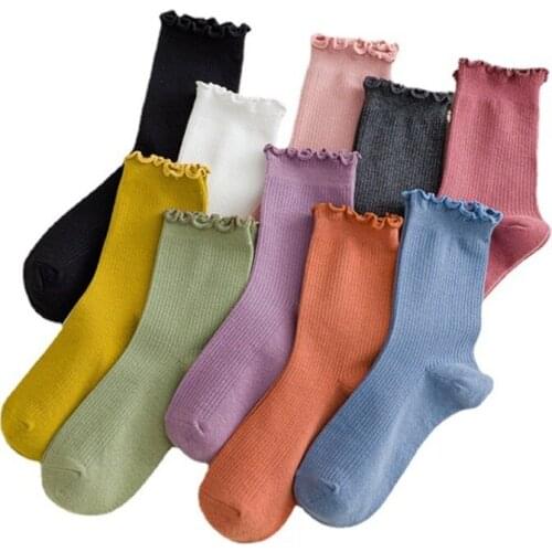 Fashion Colorful Frilly Ruffle Socks For Women Sweet Pure Color Casual Cotton Socks Harajuku Breathable Funny Girls Socks Gifts