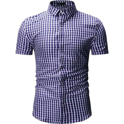Mens Dress Shirts Camisa Hombre Plaid Shirt Men 2019 Summer Short Sleeve Casual Clothes