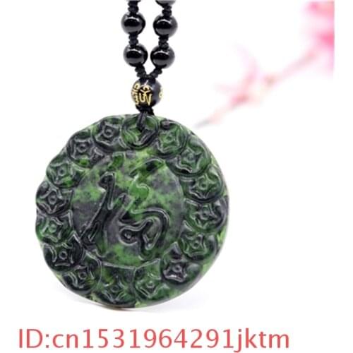 Men Chinese Green for Charm Amulet Hand-Carved Gifts Pendant Jade Necklace Black Jewelry Natural Accessories Obsidian