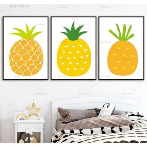 Nordic Simple Style Pineapple Fruit Canvas Painting Home Decor Single Posters Space Wall Art Waterproof Ink for Girl Bedroom