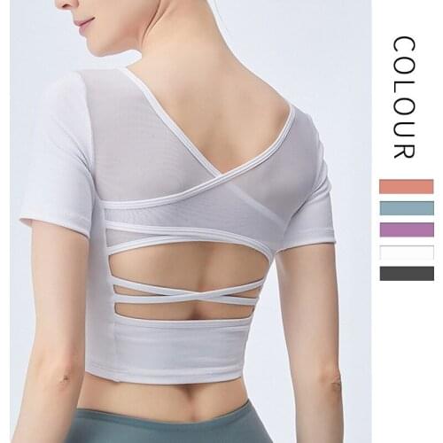 New Yoga Short Sleeve for Women Breathable T-Shirt without Buckle High Elastic Slim Body Gym Yoga Clothing Top for Women