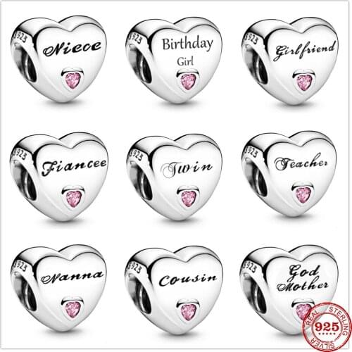 New Heart Shape Original European Nanna Niece Girlfriend diy Beads fit Pandora Charms silver 925 Bracelet DIY Women Jewelry Gift