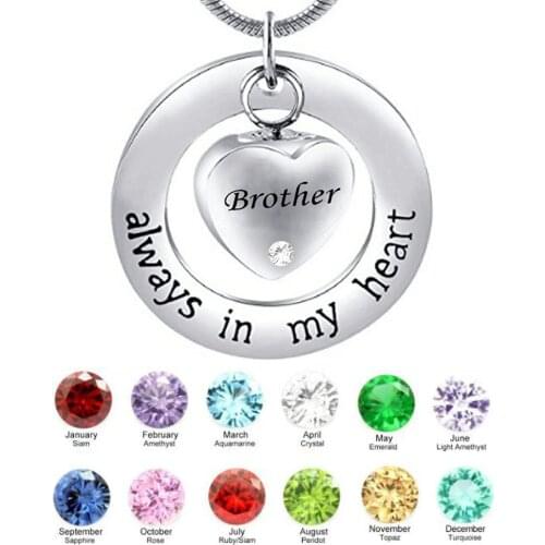 Brother Always in My Heart Ashes Urn Necklace Keepsake Cremation Pendant Jewelry