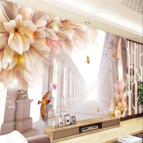 Beibehang Custom Wallpaper Large Wallpaper Wall Stickers Dream Lily Butterfly Roman Column 3D TV Wall papel de parede